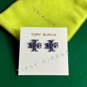 New!  Tory Burch Bluish Purple Roxanne Logo Stud Earrings!